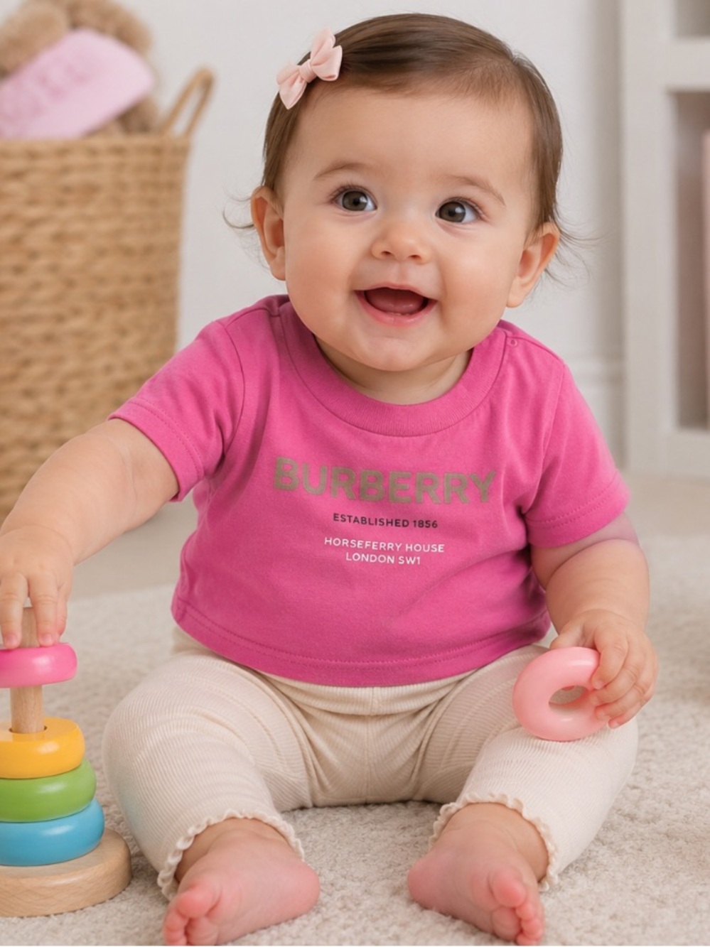 Burberry Baby Girl Horseferry House Pink T-Shirt. Size‎ 6 Months.